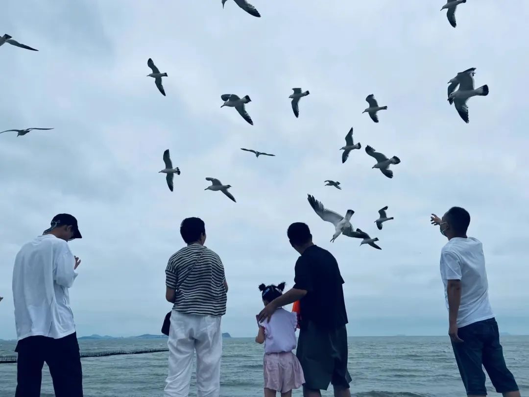 人約山海間，翩然見天地，抵達目的地的銘品家人們，第一時間去海邊漫步，感受傍晚的溫柔海風。