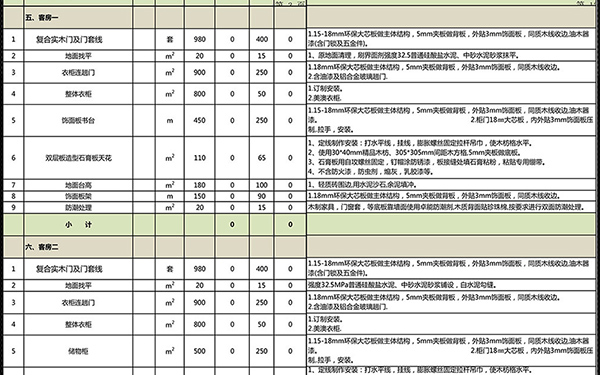 裝修報價單明細(xì)